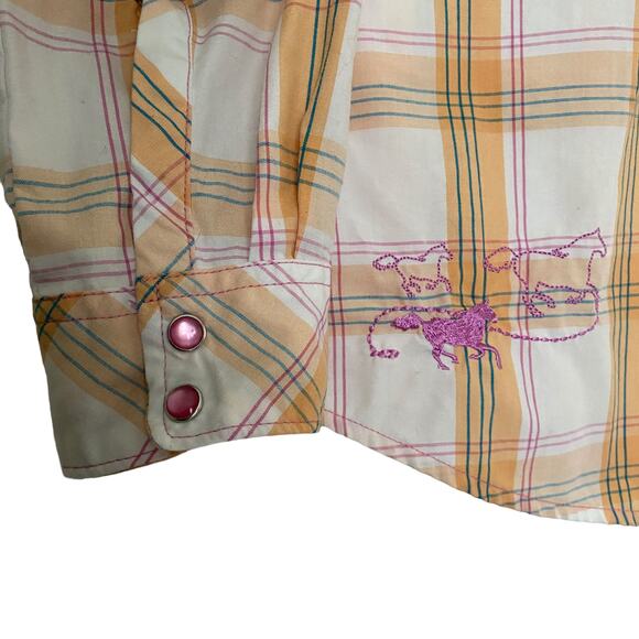 BIT & BRIDLE Women's L  Plaid Embroidered Pearl Snap Shirt Cowgirl Rodeo Western - Picture 6 of 9